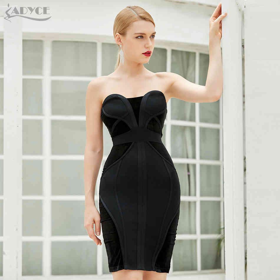Summer Women Black Sleeveless Mini Bodycon Bandage Dress Sexy Strapless Club Celebrity Evening Runway Party 210423