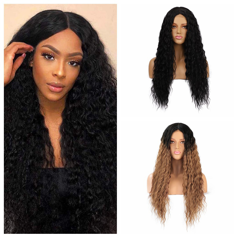 Natural cosplay hair synthetic wig with lace front wavy wigs for black women