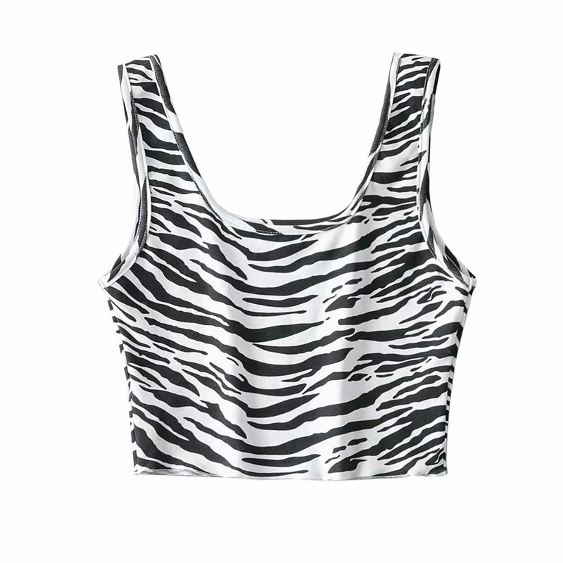 Springtime Style Zebra Leopard U-neck Sports Tank Vest Women's Vintage Navel Slim Short T-shirt Chic Female Tops 210507