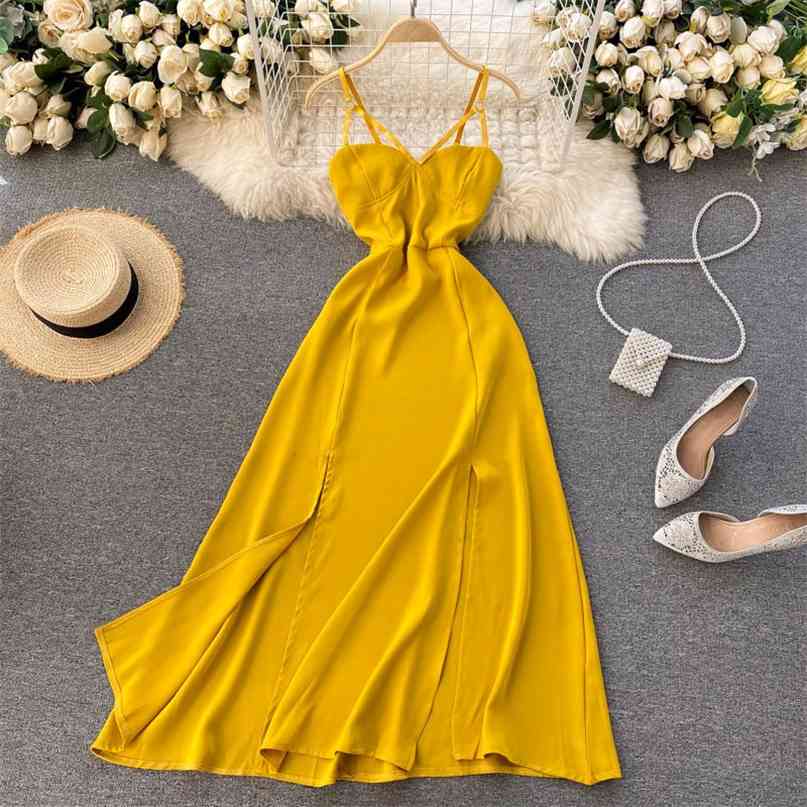 Chic Summer Holidays Long Maxi Dress Solid Spaghetti Strap Sleeveless Slim Waist High Split Beach Party Women Dresses 210603, White
Chic Summer Holidays Long Maxi Dress Solid Spaghetti Strap Sleeveless Slim Waist High Split Beach Party Women Dresses 210603, White