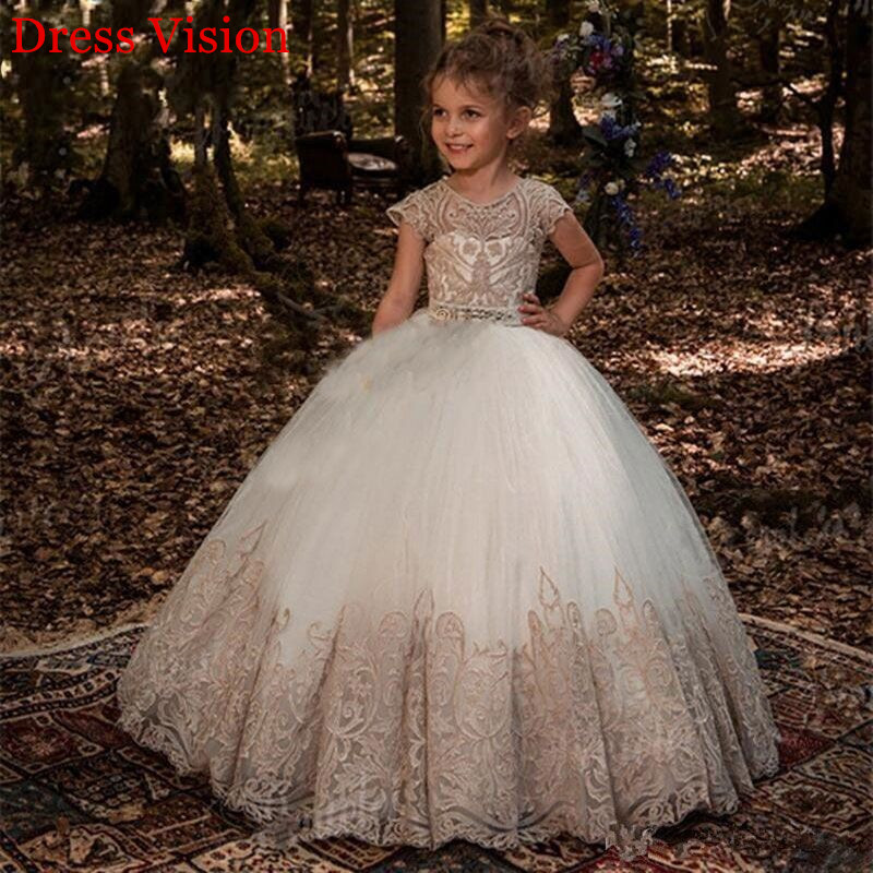 Flower Girls Dresses Lace Appliques O-Neck Party Prom Princess Gown Pageant Dresses, White
Flower Girls Dresses Lace Appliques O-Neck Party Prom Princess Gown Pageant Dresses, White