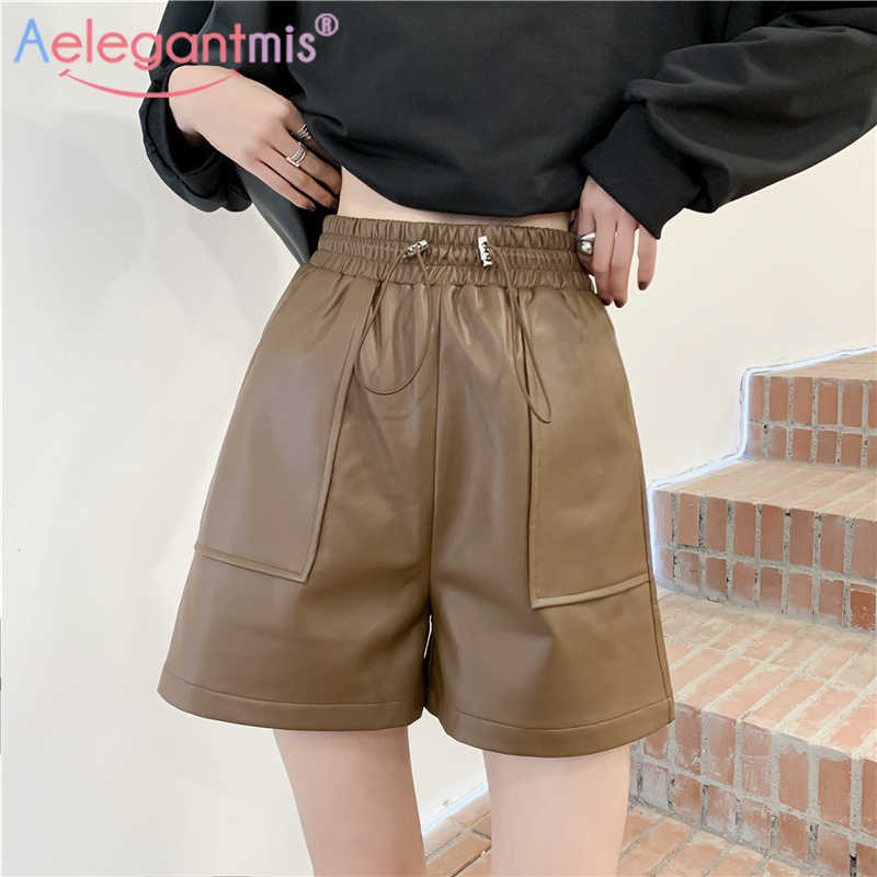 Aelegantmis PU Leather Shorts Women Spring Drawstring Elastic Waist Loose Pockets Trouser Female Streetwear 210607, Brown
Aelegantmis PU Leather Shorts Women Spring Drawstring Elastic Waist Loose Pockets Trouser Female Streetwear 210607, Brown
