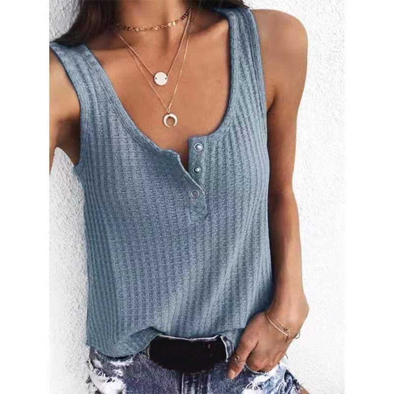 Sexy Summer U-neck Button Black Plaid Sleeveless Tank Top Women Casual Loose Cotton Ribbed Tops Wide Strap Camisole 210604