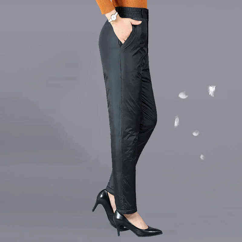 Oversize 5XL Warm Down Pants Women Fashion Plus Size Black High Waist Baggy Trousers Elegant Slim Fit Thick Cotton 211115