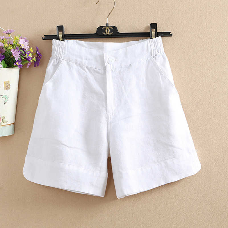 Women Summer Fashion Korea Style Solid Color Wide Leg High Quality Cotton Linen Short Office Lady Casual Loose Harajuku Shorts T200828
