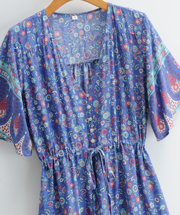 BOHO Bandage Adjust Collar Floral print Women Dress Holiday Tie Bow Sashes Short Sleeve off Shoulder Midi Dresses Beach 210429