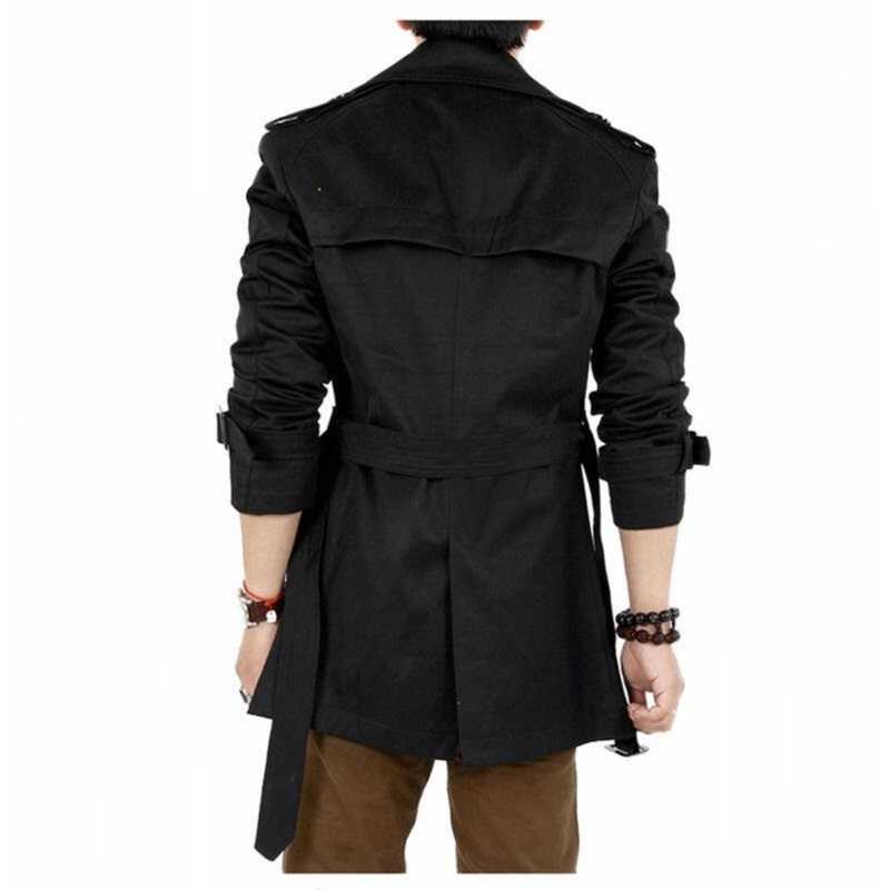 Men's Windbreaker Jacket Vintage Black Khaki Spring Autumn Business Trench Male Double Breasted Retro Classic Long Coat Men 210819