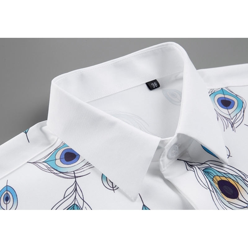 no iron anti wrinkle men's peacock feather digital printing men's long sleeve shirt 210524