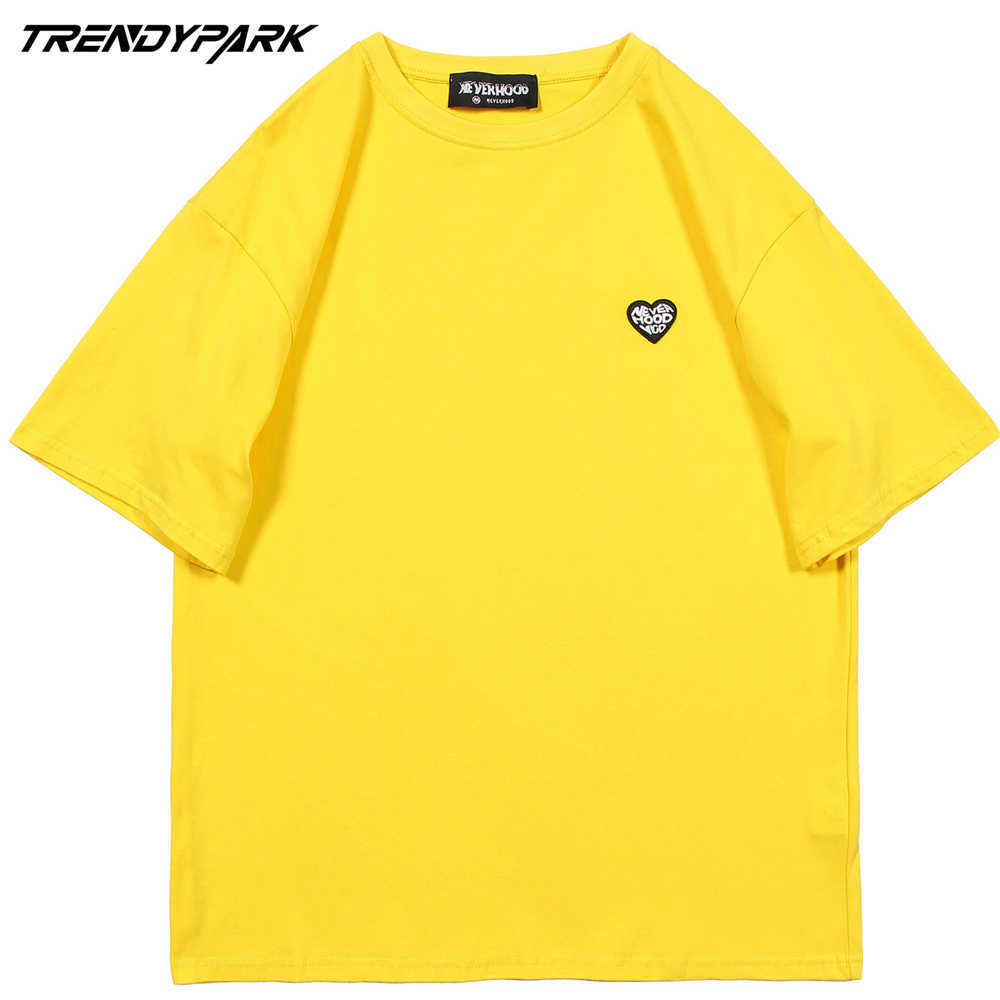Men's Hip Hop Streetwear T-Shirt Rubber Heart T Shirt Harajuku Cotton Casual Tshirt Summer Short Sleeve Oversize Tops 210601