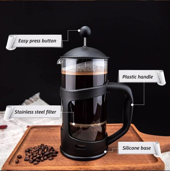 Bar Products French Press Coffee Maker 8 Cups, Cafetiere Perfect for Coffee Lover Gifts Morning Maximum Flavor Brewer with Stainless Steel Filter 34 o