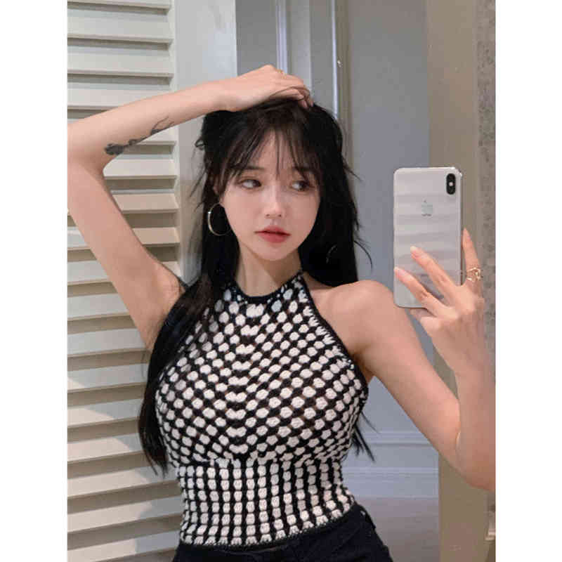 korean style camisole women Sexy tank top female summer sleeveless Black White patchwork crop tops womens (R99576) 210423