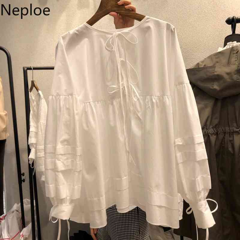 Neploe Vintage Floral Tops Female Loose Thin Long Sleeve Shirt Women Korean Clothing Vintage Blusas O Neck Chiffon Blouse 4h842 210422