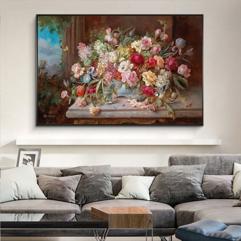 Europe Vintage Canvas Painting Wall Decor Still Life With Flowers In A Glass Vase Nordic Art Poster And Prints Picture Cuadros