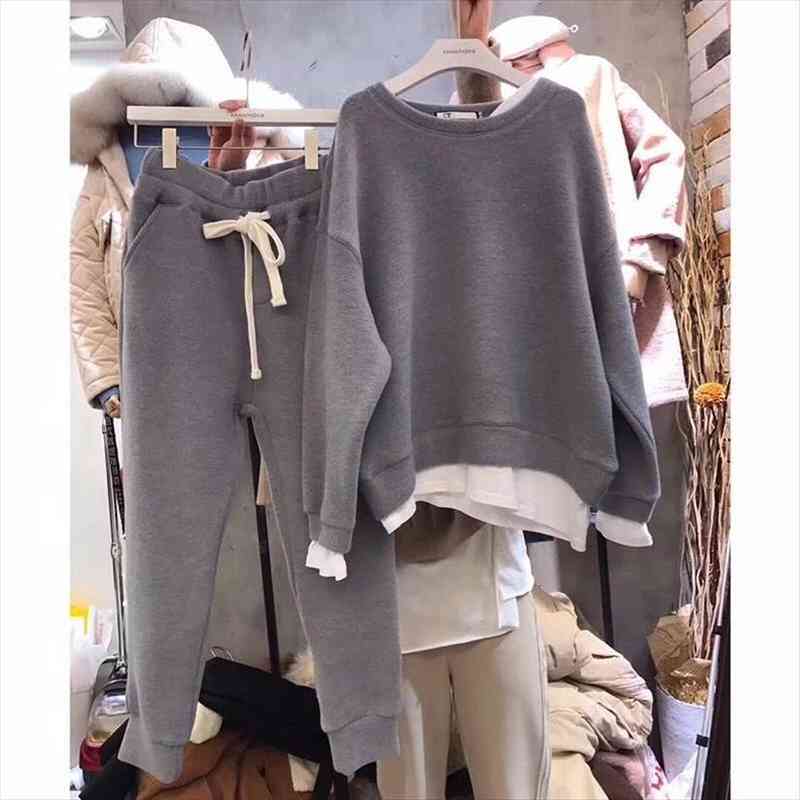 two piece set women loose sweater tracksuit soild color sweater pants style outfit sets female outwear suits, White
two piece set women loose sweater tracksuit soild color sweater pants style outfit sets female outwear suits, White