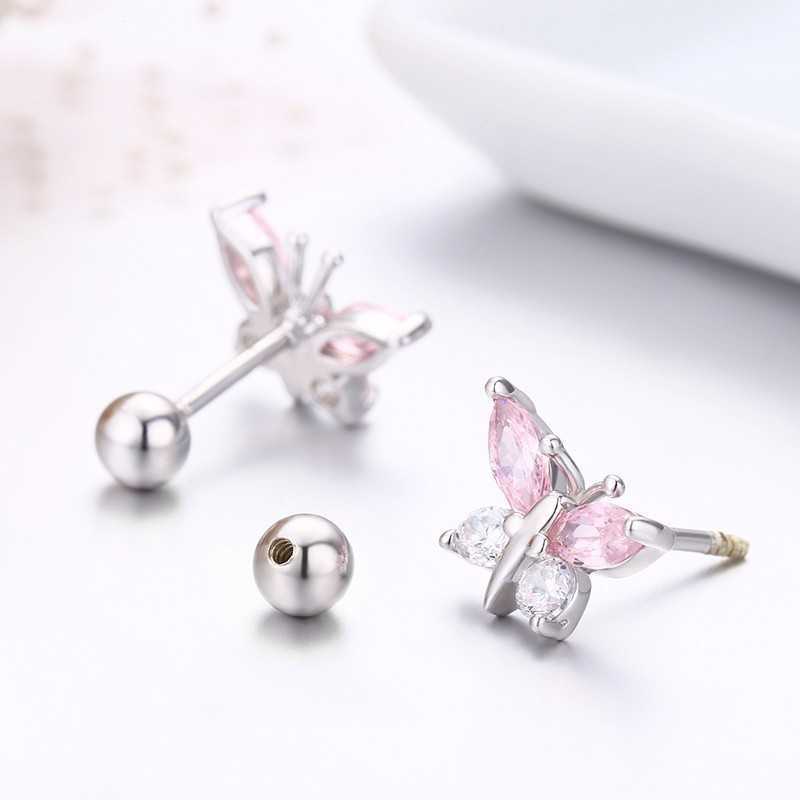 Sterg Sier Butterfly Pink CZ Screw Back Earrings for Kids, Women 4