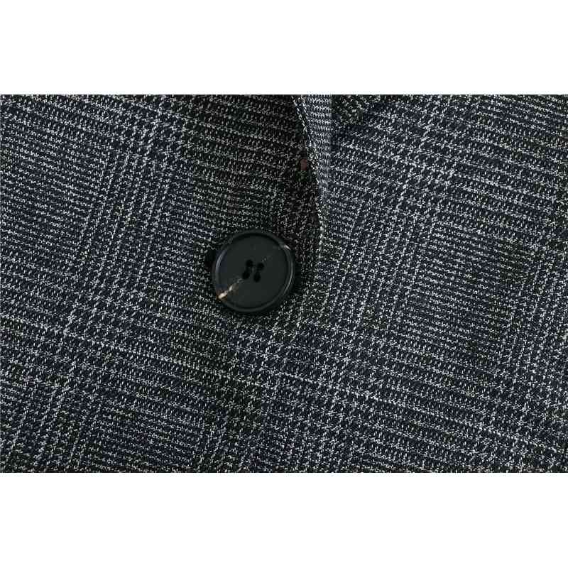 Vintage Women Grey Plaid Jackets Fashion Office Ladies Notched Collar Blazers Streetwear Female Chic Short Coats 210430