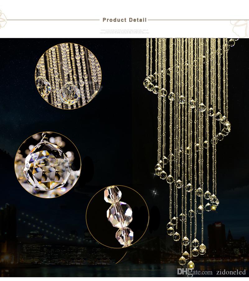 Modern Spiral Crystal Chandeliers Lighting Raindrop Stairs Chandelier Lamps GU10 Pendant Light Fixtures for Dining Room Indoor Home Deco