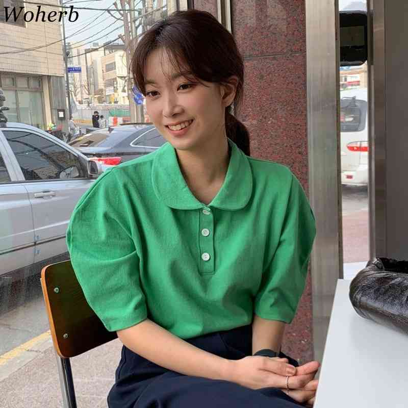 Korean Chic Short Puff Sleeve T-shirt Women Summer Casual All Match Vintage Tops Fashion Clothes Woman T Shirts 210422