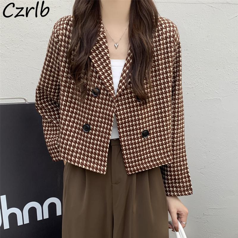 Women's Jackets Houndstooth Women Elegant Long Sleeve Spring Teens Cropped Outwear Vintage Clothing Casual Straight Double Breasted Chic, Black;brown
Women's Jackets Houndstooth Women Elegant Long Sleeve Spring Teens Cropped Outwear Vintage Clothing Casual Straight Double Breasted Chic, Black;brown