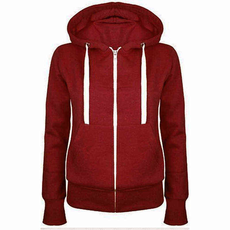 Solid Women Sweatshirt Hoodies Zipper Autumn Spring Fashion Casual Black Hooded Sweatshirt Long Sleeve Coat Pullovers 211109