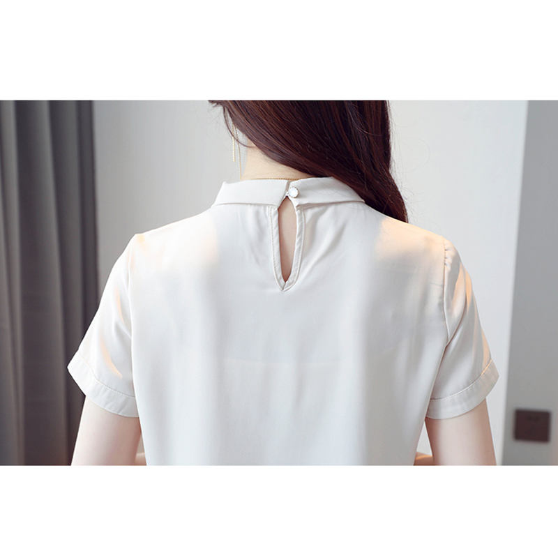 Casual Short Sleeve Solid Shirt Women Summer V Neck Tops Chiffon Pullover Blouse Blusas Mujer De Moda 9569 210506