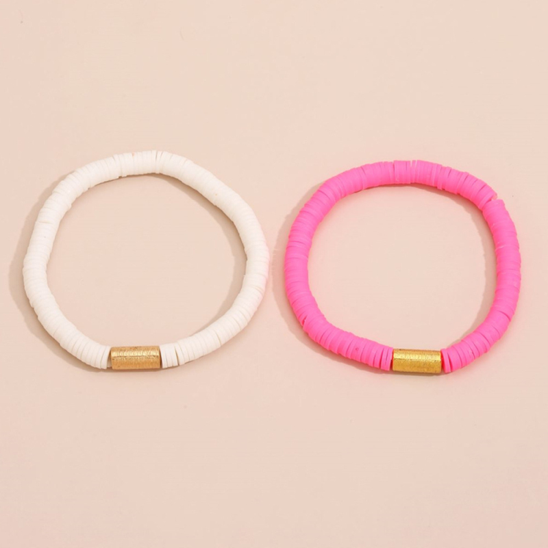 Bohemian Style Rainbow Color Polymer Clay Beads Strands Bracelet Men Women Elastic Jewelry for Wholesale 2pcs/set