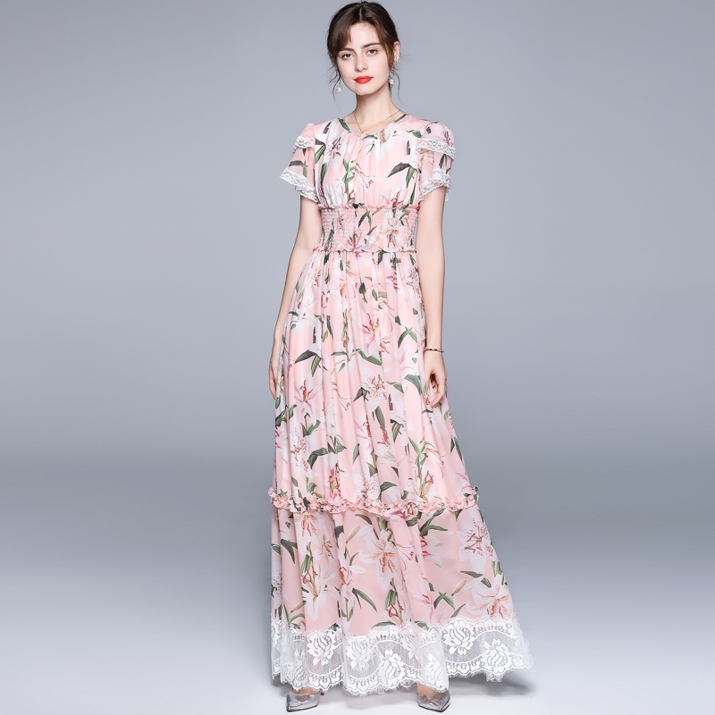 Banulin Summer Runway Vacation Maxi Dress Women Short Sleeve Lace Splicing Floral Print High Elastic Waist Long 210603, Mixed color
Banulin Summer Runway Vacation Maxi Dress Women Short Sleeve Lace Splicing Floral Print High Elastic Waist Long 210603, Mixed color