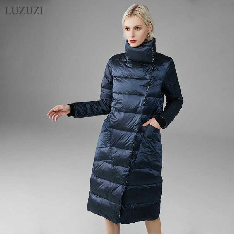 LUZUZI double side Women's winter down jacket fashion long double-breasted down coat female Warm white duck down parka 210819