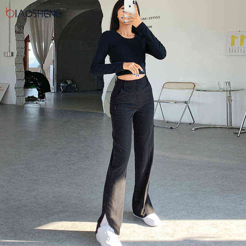 Women Pants High Waist Suit Fashion Loose Trousers Wide Leg Female Full Length Casual Plus Size Flare s 211115