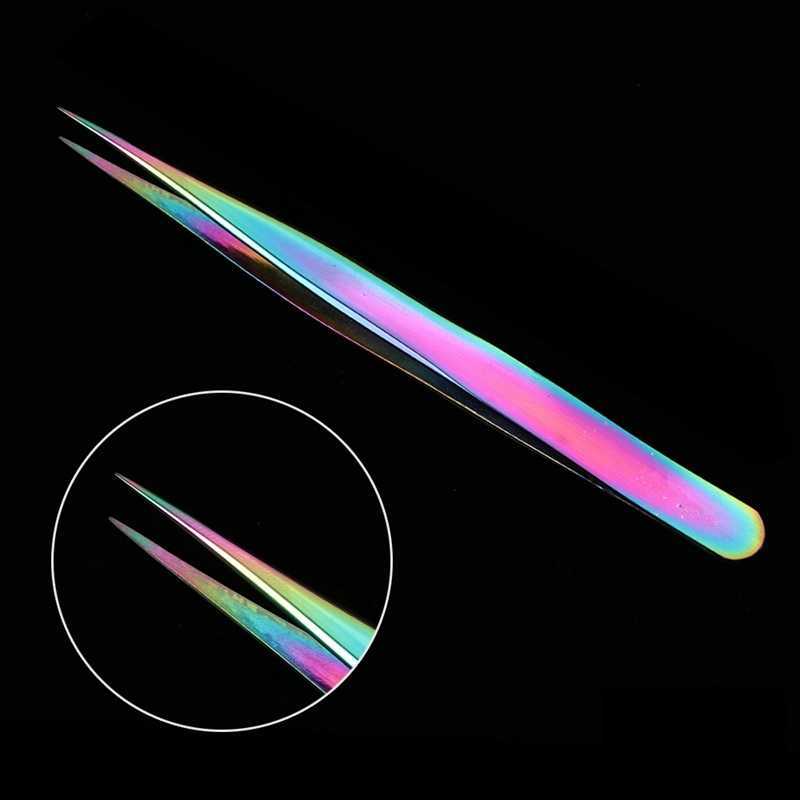 Rainbow False Eyelashes Curler Eyelash Tweezers Fake Eyelashes Nipper Anti-Static Precision For Eyelash Extension Grafting Tools