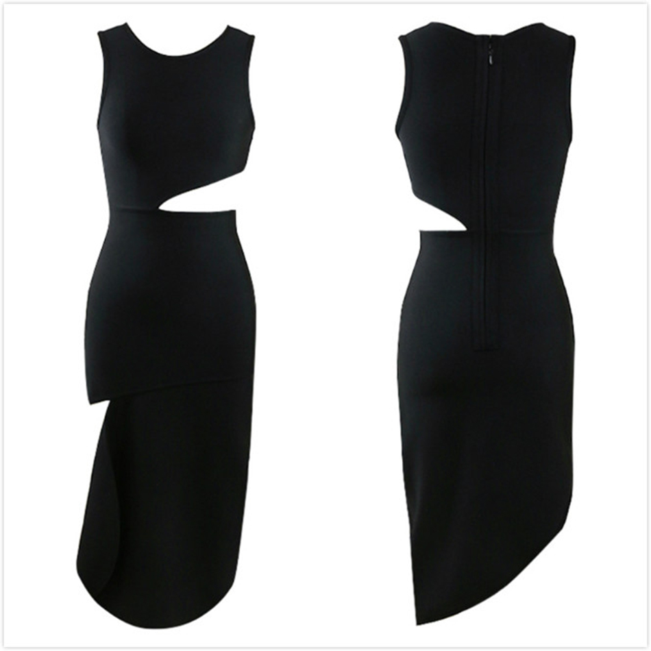 Free Sexy Waist Hollow Bandage Dress Women's O-neck Sleeveless Bodycon Split Club Party Midi Vestidos 210524