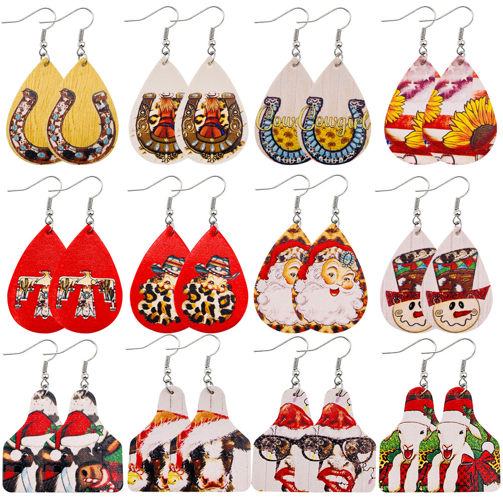 Fashion Christmas Leather Dangel Earring For Women Western Farm Cow Animal Pattern Double-sided Printing Ear Gift New
Fashion Christmas Leather Dangel Earring For Women Western Farm Cow Animal Pattern Double-sided Printing Ear Gift New