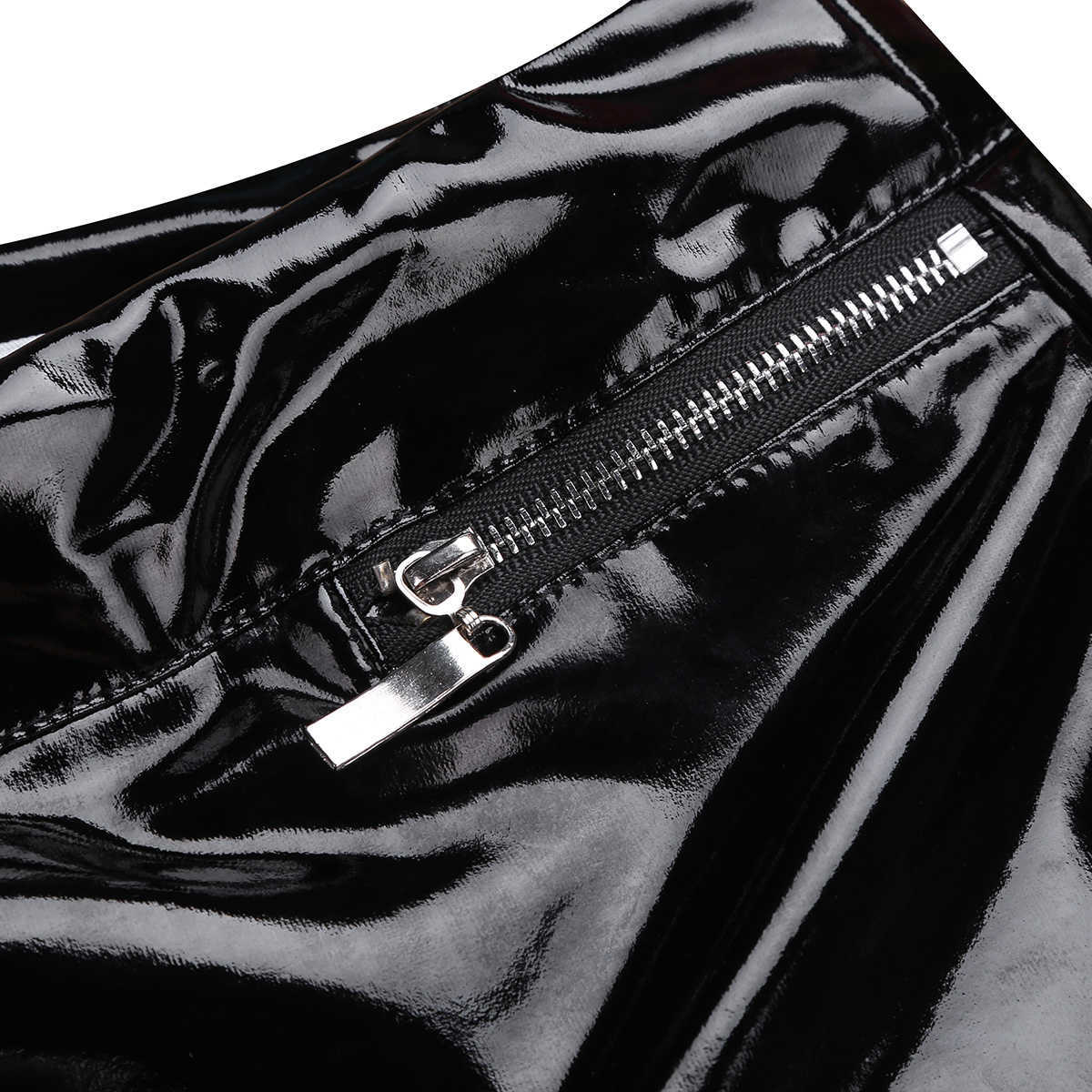 Women Pole Dance Booty Shorts Black Wetlook PVC Leather Boxershorts Sexy Zippered Open Crotch Festival Rave Micro Minishorts 210611