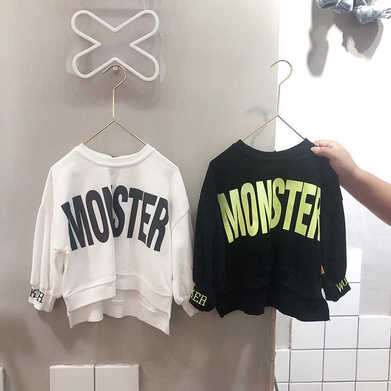 Boy long sleeve loose Sweatshirts Korean Style letter print Sweatshirt for baby boys cotton fashion children tops 210615