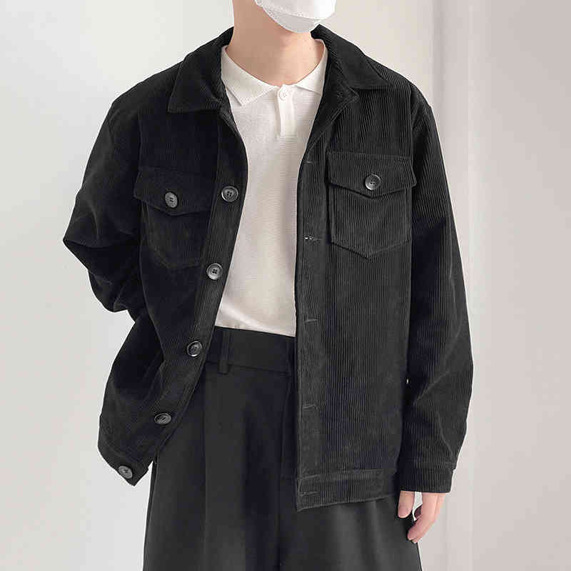 IEFB Black Corduroy Jacket Men's Spring And Autumn Oversize Workwear Jacket Loose Casual Men's Clothing Double Pocket 9Y6960 210524
