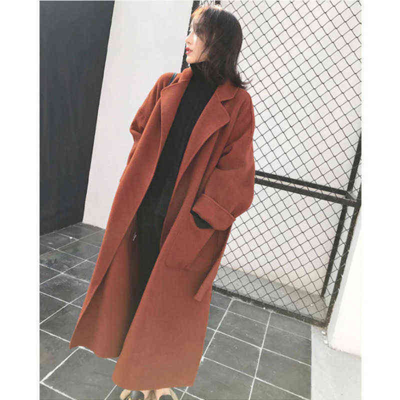 Women Coat Women's Mid-length Autumn And Winter Clothes Hepburn Style Coat Knee-length Outwear Rm* 211104