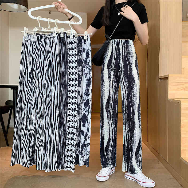 Pants & Capris 5 Style Thin Summer Casual Retro High Waist Tie-dye Wide Leg Women Loose Mopping Mujer Pantalones Plaid 210429