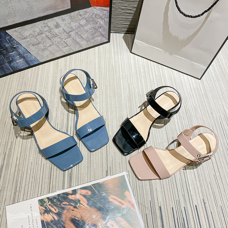 Patent Leather Chunky Heel Sandals Womens Korean-Style with Simple Fairy Style High, Blue
Patent Leather Chunky Heel Sandals Womens Korean-Style with Simple Fairy Style High, Blue