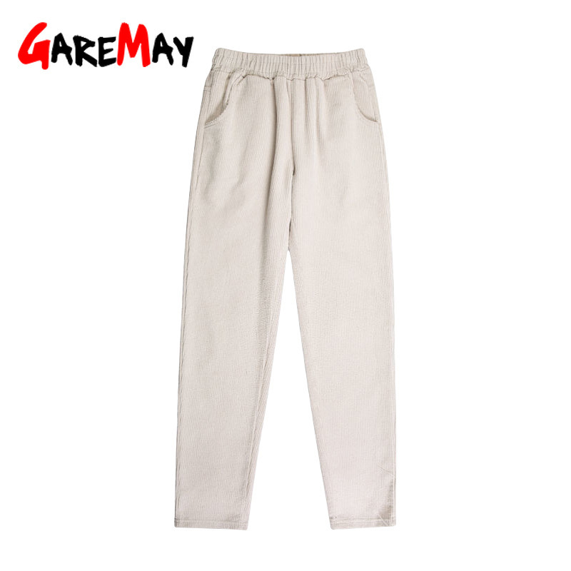 Corduroy Women's Spring and Autumn Thicken High Waist Trousers Cotton Loose Harem Casual Pants Large Size Style Korean 210428