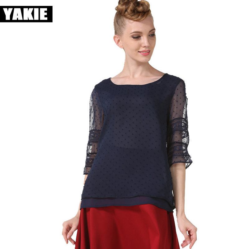 Chiffon blouse shirt women blusas summer hollow out three quater casual lace blouses Plus Size Elegant Office Ladies Blouse 210519, Blue
Chiffon blouse shirt women blusas summer hollow out three quater casual lace blouses Plus Size Elegant Office Ladies Blouse 210519, Blue
