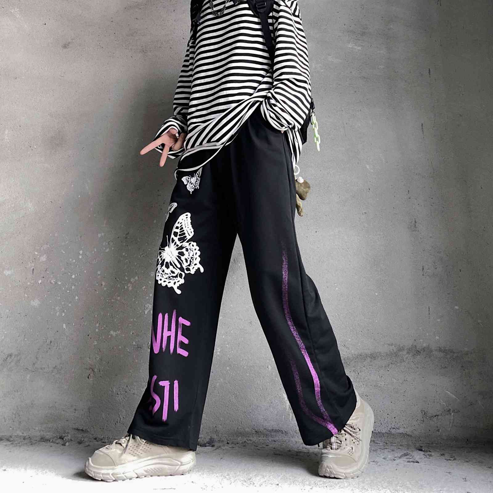 Casual Pants Women Harajuku Gothic Trousers Streetwear Vintage Korean Ins Fashion Straight Pant Bottoms 210519