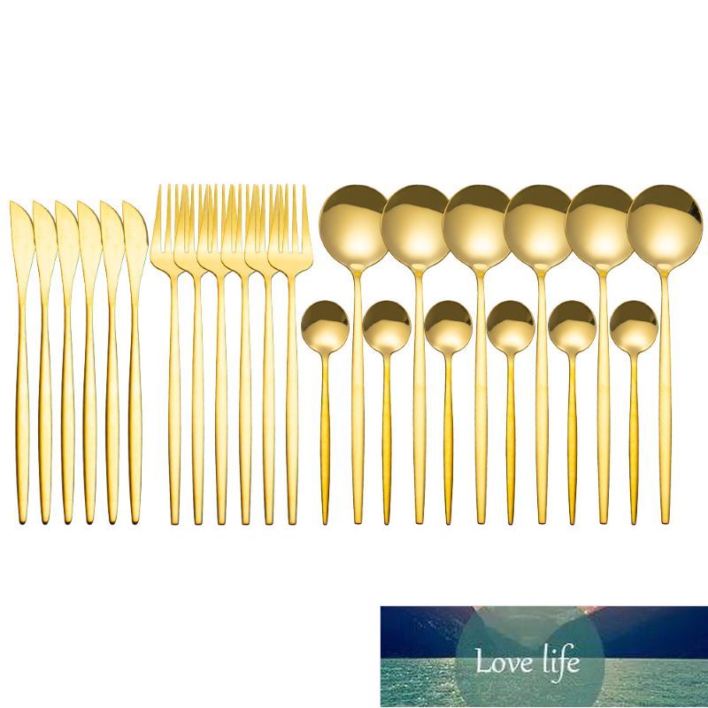 24Pcs/Set Stainless Steel Dinner Black Gold Dinnerware Set Knife Fork Coffee Spoon Cutlery Set Kitchen Tableware Silverware Sets Factory price expert 