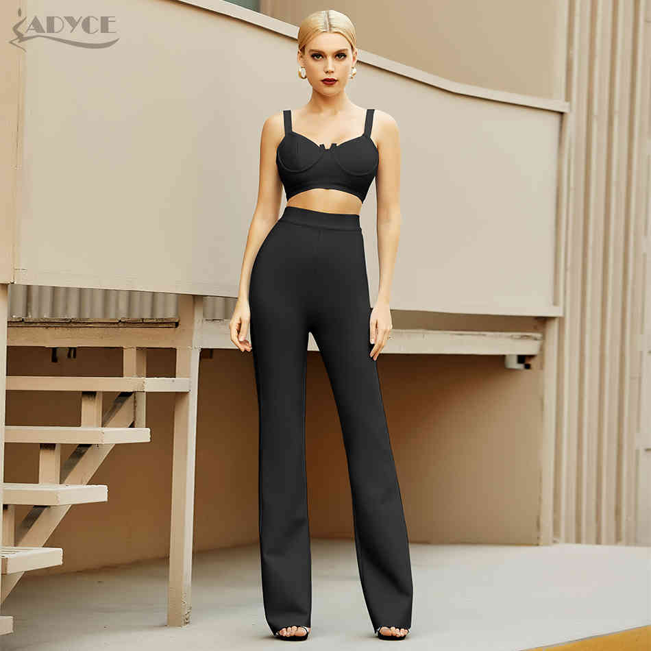 Summer Women Blue Bandage 2 Two Pieces Sets Sleeveless Tops& Full Pants Club Celebrity Runway Party Casual 210423