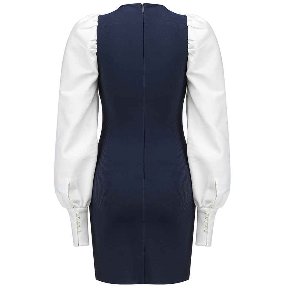 Free Women Bandage Dress Sexy Square Neck Bubble Long Sleeve Bodycon Mini Celebrity Club Party Vestidos 210524