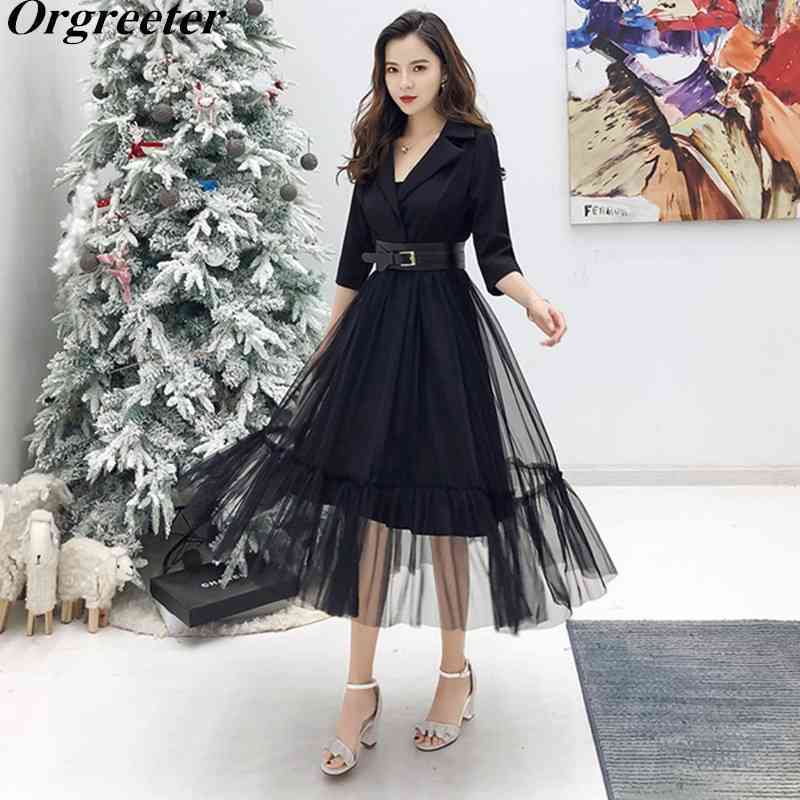 Sexy Mesh Patchwork Elegant Blazer Dresses Vestidos Spring Autumn Notched Collar Three quarter sleeve Long Dress Free Belt 210525, Long sleeve
Sexy Mesh Patchwork Elegant Blazer Dresses Vestidos Spring Autumn Notched Collar Three quarter sleeve Long Dress Free Belt 210525, Long sleeve