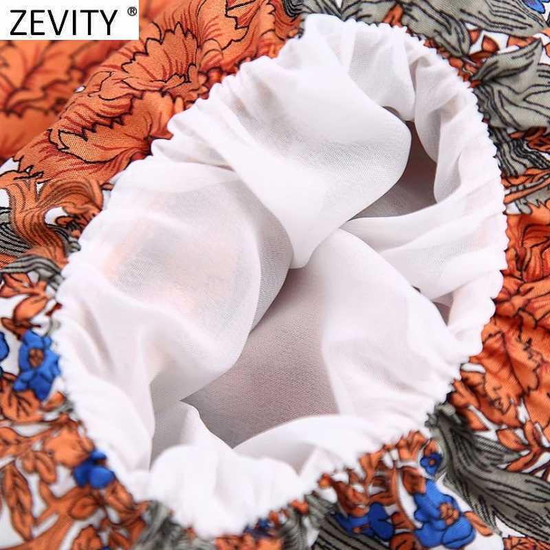 Zevity Women Holiday Tropical Floral Printing Elastic Short Smock Blouse Female Off Shoulder Ruffles Shirt Chic Crop Tops LS9218 210603