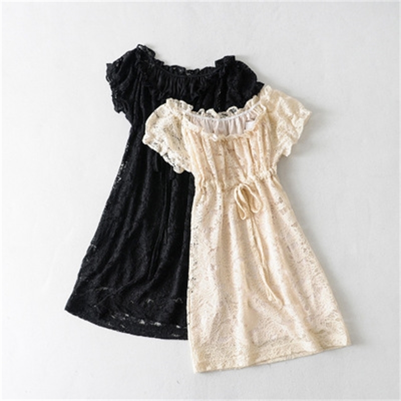 Vintage black ruffle lace dress women vestidos korean fashion short sleeve loose casual es Summer beach party 210521