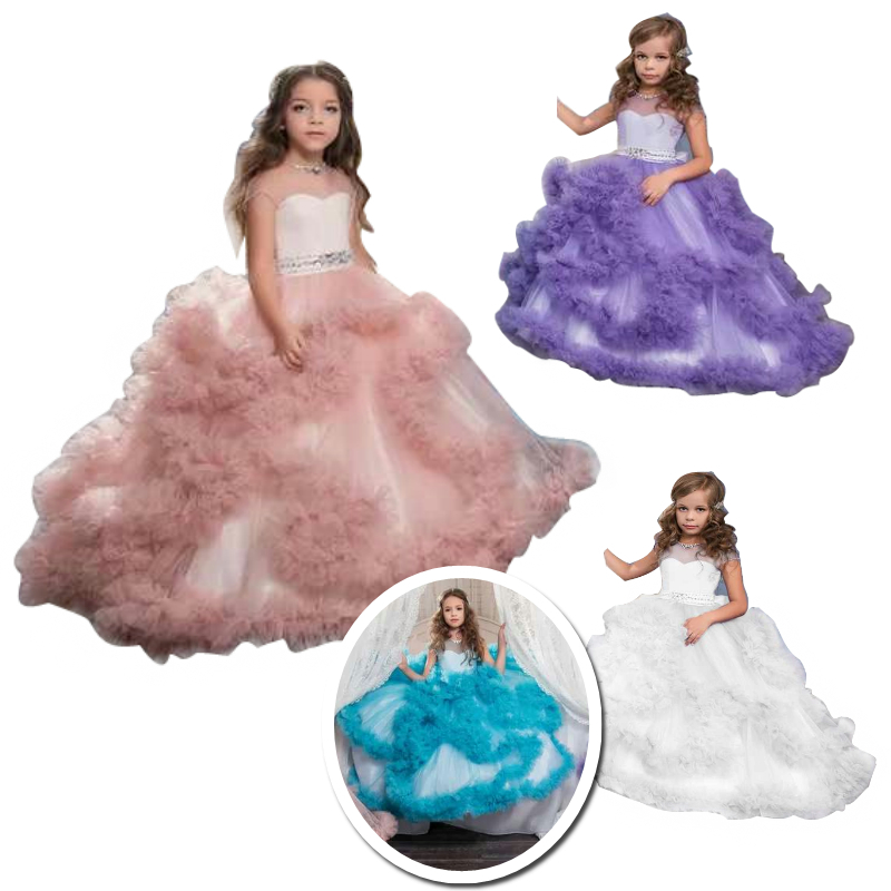 Kids' Party Wear Girls White Wedding Gowns Baby Princess Dress Children Ball Dresses Gown