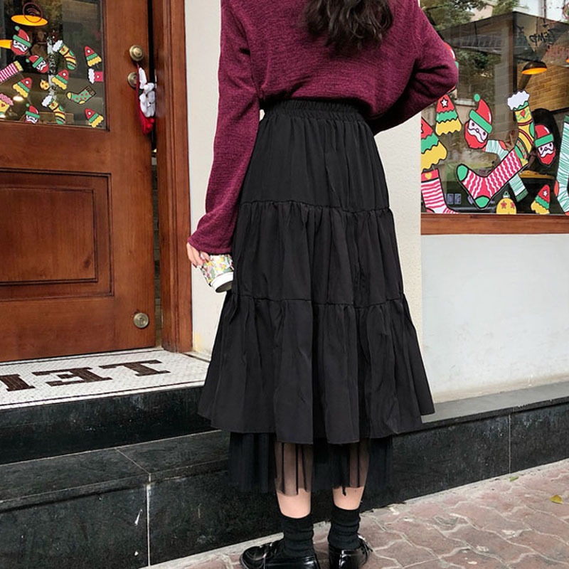 Long Skirts For Women's Harajuku Korean Style White Black Maxi Teenagers High Waist School 12819 210427