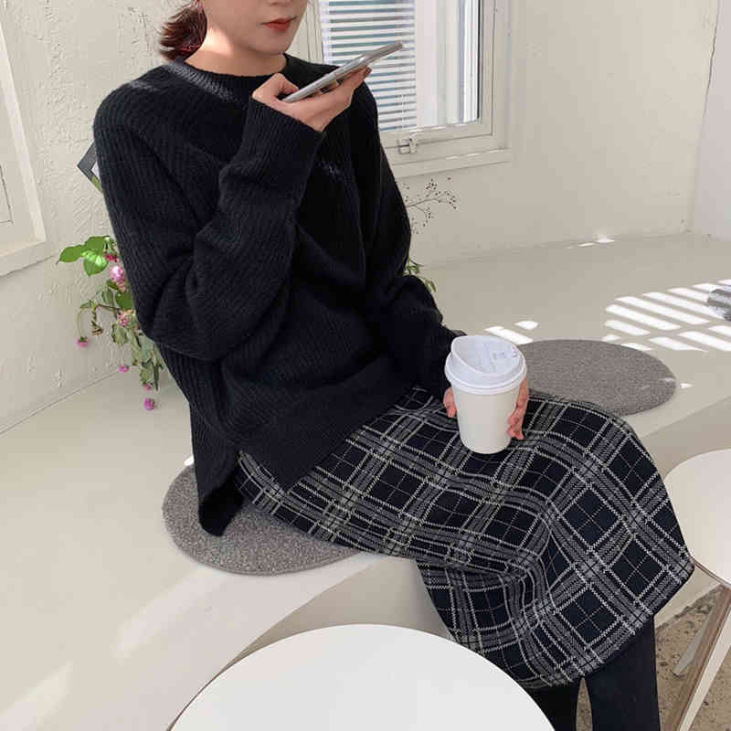 Plaid Skirts Womens Autumn Winter Vintage Saia Slim Casual Women Knee Length Pencil Elegant OL Bodycon 210515